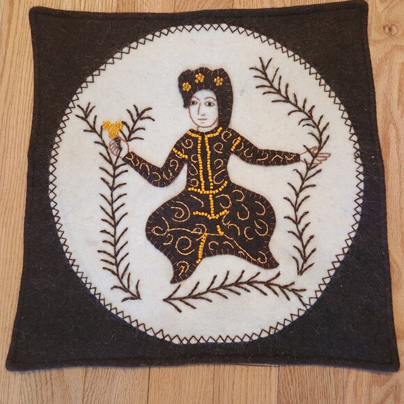 Boho Meditation Pillow Case Satin Silk Back Felt Goddess With Beads - Picture 8 of 15